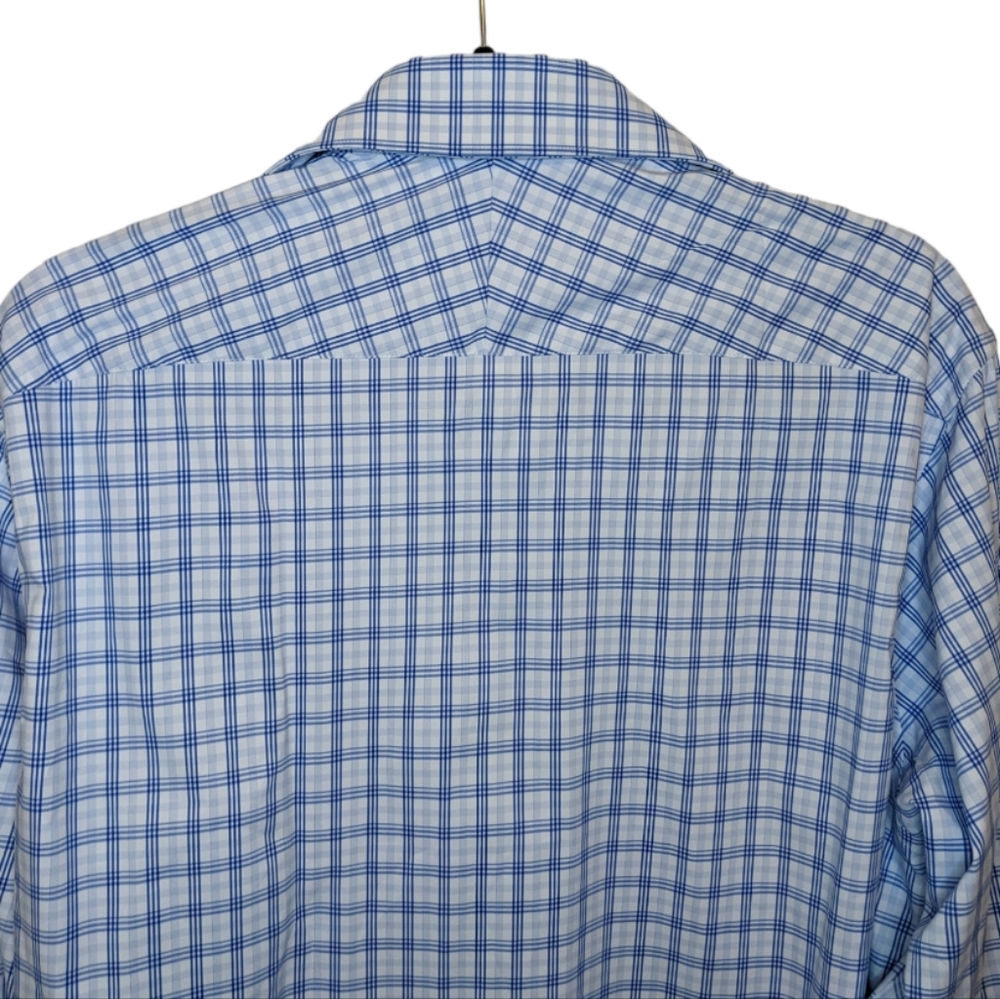 NWT Perry Ellis Portfolio Travel Luxe Blue Check Tech Shirt Neck 16 34/35 💙✨ - Picture 9 of 12